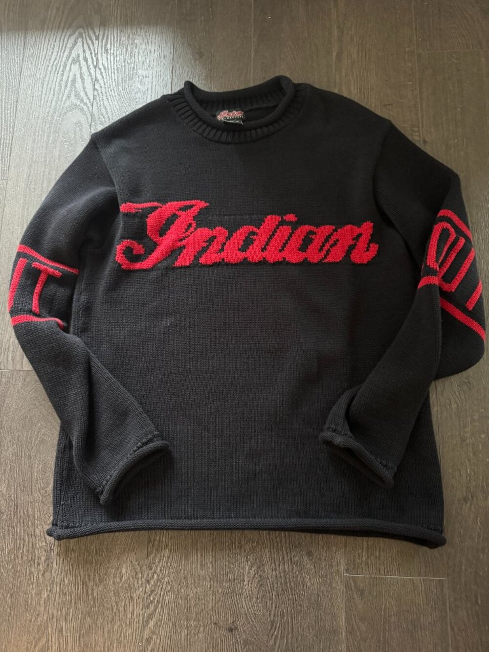 indian motorcycle branded logo made in canada knit sweater size small